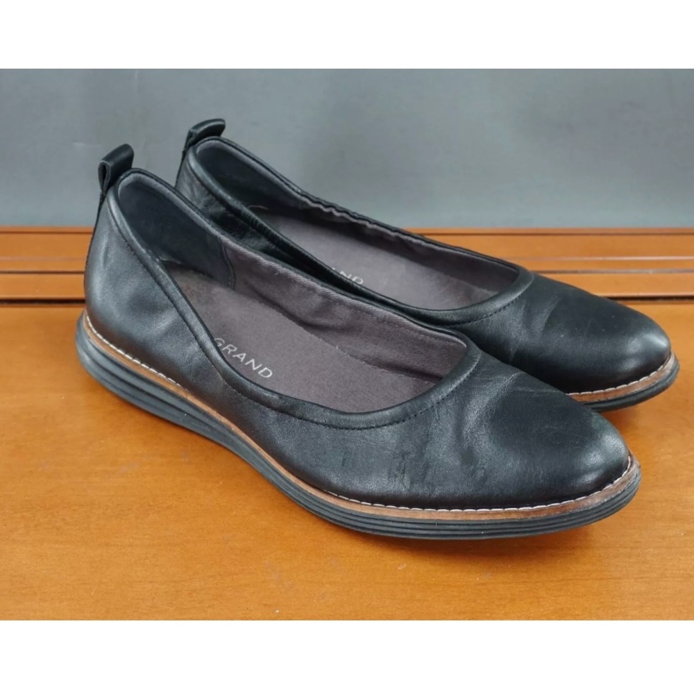 LAST CHANCE Cole Haan Original Grand Women Black Leather Slip-on Ballet Flats 8B